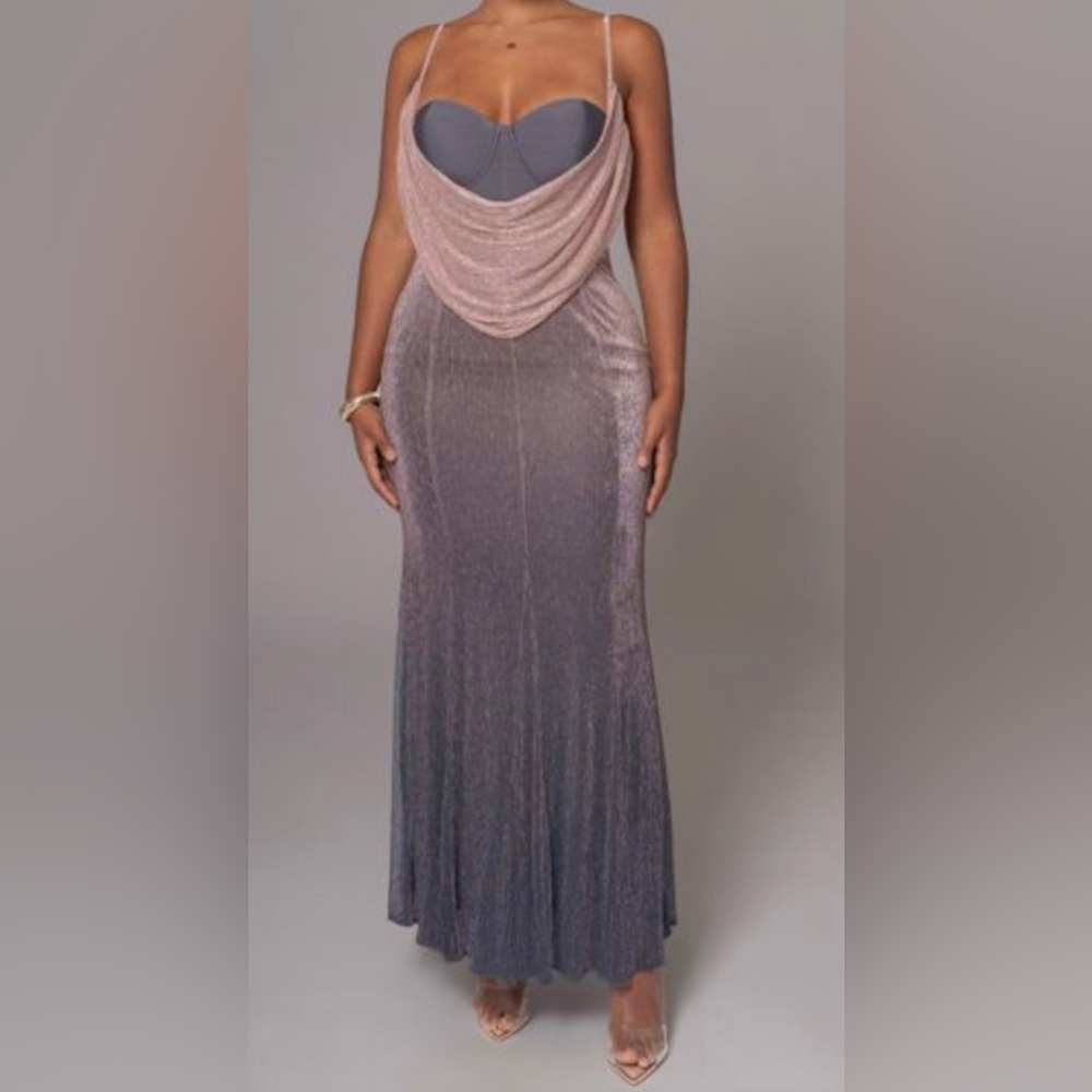 JLUXLABEL Blush-to-Gray Ombre Cowl-Neck Maxi Dress